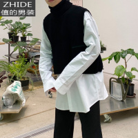 SUNTEK无袖高领毛衣男秋季新款时尚宽松短款针织马甲韩版潮流套头针织衫马甲/背心