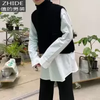 SUNTEK无袖高领毛衣男秋季新款时尚宽松短款针织马甲韩版潮流套头针织衫马甲/背心