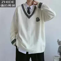 SUNTEK炸街温柔系穿搭dk制服jk毛衣背心男秋季叠穿v领套头学院风针织衫马甲/背心