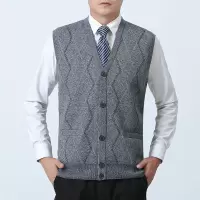 SUNTEK中老年男装加绒加厚背心 爸爸秋冬款针织大码V领宽松开衫坎肩马甲马甲/背心