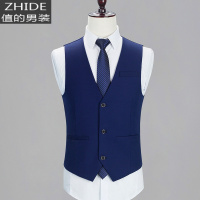 SUNTEK男士西装马夹韩版修身新郎结婚礼服西服马甲伴郎团背心兄弟装蓝色马甲/背心
