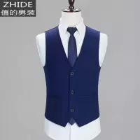 SUNTEK男士西装马夹韩版修身新郎结婚礼服西服马甲伴郎团背心兄弟装蓝色马甲/背心