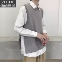 SUNTEK春秋季马甲男韩版潮流色宽松针织背心港风个性潮牌无袖坎肩外套马甲/背心