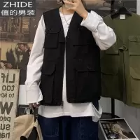 SUNTEK春秋工装马甲男潮流多口袋潮牌机能战术嘻哈高街情侣休闲背心外套马甲/背心