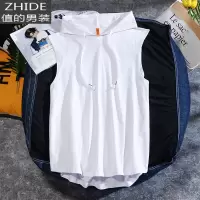 SUNTEK无袖连帽衫背心男潮牌宽松运动薄款夏季色嘻哈篮球坎肩带帽t恤马甲/背心