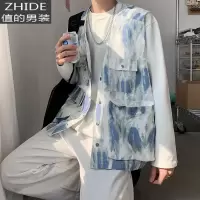 SUNTEK日系暗黑系机能背心外套男高街嘻哈痞帅潮流宽松扎染迷彩工装马甲马甲/背心