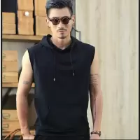 SUNTEK港风街头连帽背心男潮牌带帽无袖t恤男无袖卫衣帽衫夏季马甲薄款马甲/背心