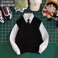 SUNTEK学院风dk毛衣背心男帅气百搭v领马甲针织衫潮流上衣修身制服外套马甲/背心