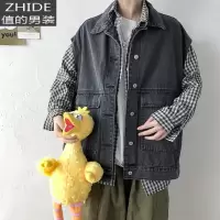 SUNTEK春秋季牛仔马甲男潮流胖子加肥大码工装无袖背心马夹宽松坎肩外套马甲/背心