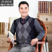 SUNTEK中老年爸爸冬装打底针织背心加厚马甲中年男士秋冬季V领毛衣马甲/背心