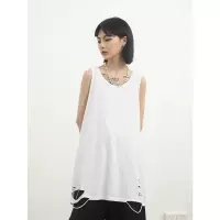 SUNTEK内搭打底破洞背心男高街白色棉外穿oversize坎肩宽松无袖T恤潮马甲/背心