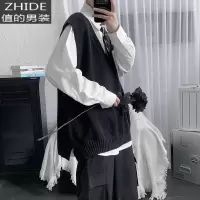SUNTEK港风潮流色针织衫马甲男马夹宽松加肥加大码背心秋冬季休闲外套马甲/背心