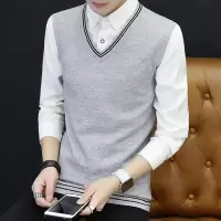 SUNTEK秋冬季加绒男士毛衣马甲V领潮流无袖针织衫男加厚青年毛线衣背心马甲/背心