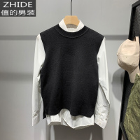 SUNTEK春季休闲韩版色马甲背心男士半高领针织毛衣坎肩无袖线衫马甲潮马甲/背心