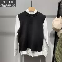 SUNTEK春季休闲韩版色马甲背心男士半高领针织毛衣坎肩无袖线衫马甲潮马甲/背心