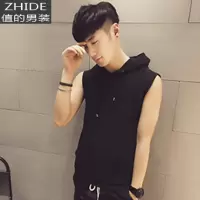 SUNTEK连帽背心男夏季坎肩马甲薄款帽衫外穿运动无袖t恤带帽修身打底衫马甲/背心