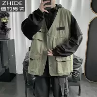 SUNTEK韩版潮流夹克男春秋机能风多口袋工装外套复古痞帅假两件上衣春装夹克