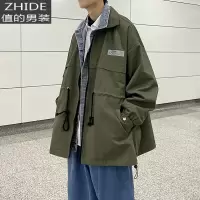 SUNTEK夹克外套男春秋季韩版潮流胖子加肥加大码宽松牛仔拼接假两件男装夹克