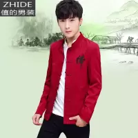 SUNTEK春秋休闲外套中国风男装佛系复古唐装中式褂子刺绣夹克青年上衣潮夹克