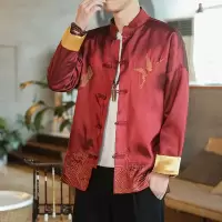 SUNTEK中国风男装盘扣唐装刺绣夹克立领中山装外套上衣改良汉服古装禅服夹克