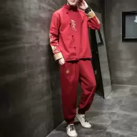 SUNTEK中国风男装秋季青年唐装潮牌复古风汉服古装中式外套装修身中山装夹克