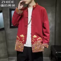 SUNTEK秋季龙纹刺绣中国风大码唐装潮流男青年盘扣复古改良汉服中式外套夹克