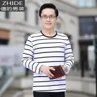 SUNTEK秋装爸爸长袖棉T恤男上衣条纹中老年秋冬季打底衫中年男装夹克