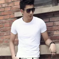 SUNTEK色短袖t恤男韩版圆领修身半袖体恤白色男士打底衫潮流上衣服T恤