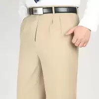 SUNTEK春夏季爸爸西裤男直筒宽松高腰双褶加厚中老年人西裤休闲长裤大码西裤