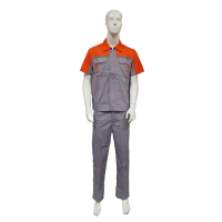 舜棉工作劳保服定制灰色配红肩夏装短袖套装