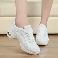 白现代舞蹈鞋成人健身鞋女广场舞春夏运动中跟四季跳舞鞋软底系带