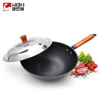 康巴赫32CM铸铁真不锈炒菜锅家用铸铁炒锅无涂层少油烟电磁炉通用 32cm+锅盖