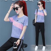 珂卡慕(KEKAMU)运动套装女夏装新款宽松大码女装韩版短袖长裤休闲两件套