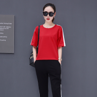 珂卡慕(KEKAMU)夏季运动套装女新款韩版时尚棉质跑步休闲服饰短袖两件套