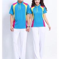 珂卡慕(KEKAMU)夏季新款韩版立领男女短袖运动服套装广场舞服饰大码球服