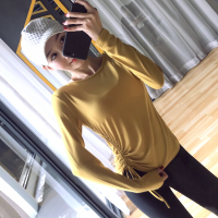 珂卡慕(KEKAMU)春秋新款韩版个性抽绳运动上衣长袖瑜伽服跑步训练罩衫