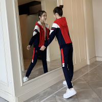 珂卡慕(KEKAMU)运动服套装女春秋潮流时尚洋气休闲卫衣两件套 红+蓝