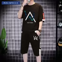 珂卡慕(KEKAMU)20新款学生艾伦沃克T恤男短袖休闲服夏季青少年电音体恤alan walker周边运动衣服套装