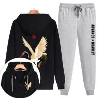 珂卡慕(KEKAMU)连帽卫衣收口长裤休闲服男士大码加肥加大码开衫外套棉裤运动服两件套