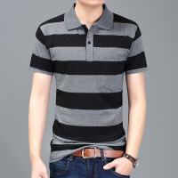 珂卡慕(KEKAMU)男T恤短袖中青年男式短袖T恤男夏季条纹翻领宽松polo衫