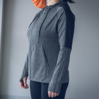 珂卡慕(KEKAMU)健身房外套女速干运动跑步秋新款连帽衫长袖瑜伽上衣大码胖mm