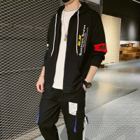 珂卡慕(KEKAMU)男士春季新款卫衣休闲连帽春季款潮流运动服套装嘻哈工装裤男