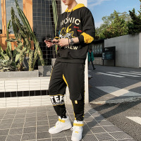 珂卡慕(KEKAMU)2020春季新款男士休闲套装两件套韩版潮流百搭针织衫运动服