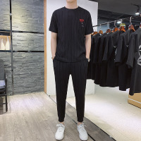 珂卡慕(KEKAMU)新款休闲运动套装男式短袖恤潮流时尚青年桖套装夏季短袖套装