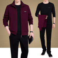 珂卡慕(KEKAMU)新款中年长袖三件套男士爸爸运动衣大码运动服套装