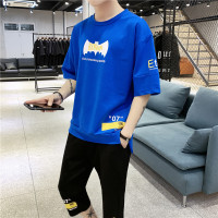 珂卡慕(KEKAMU)男士短袖恤套装韩版潮流休闲运动套装新款潮流七分裤薄款男装夏