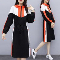 珂卡慕(KEKAMU)女装卫衣裙 2020春装新款胖加肥加大显瘦拼接卫衣连衣裙潮 图色