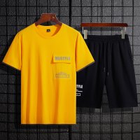 珂卡慕(KEKAMU)套装男 2020夏季新款男式休闲套装潮牌运动男士短裤恤两件套男装