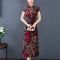 珂卡慕(KEKAMU)端庄大气印花改良旗袍汉服女旗袍改良版连衣裙中式民国风复古35一45女装夏印花气质长款