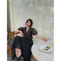 珂卡慕(KEKAMU)个性时尚百搭提花刺绣裙子2020款女微透网纱A字大码显瘦大摆半身裙chic中长款 黑色